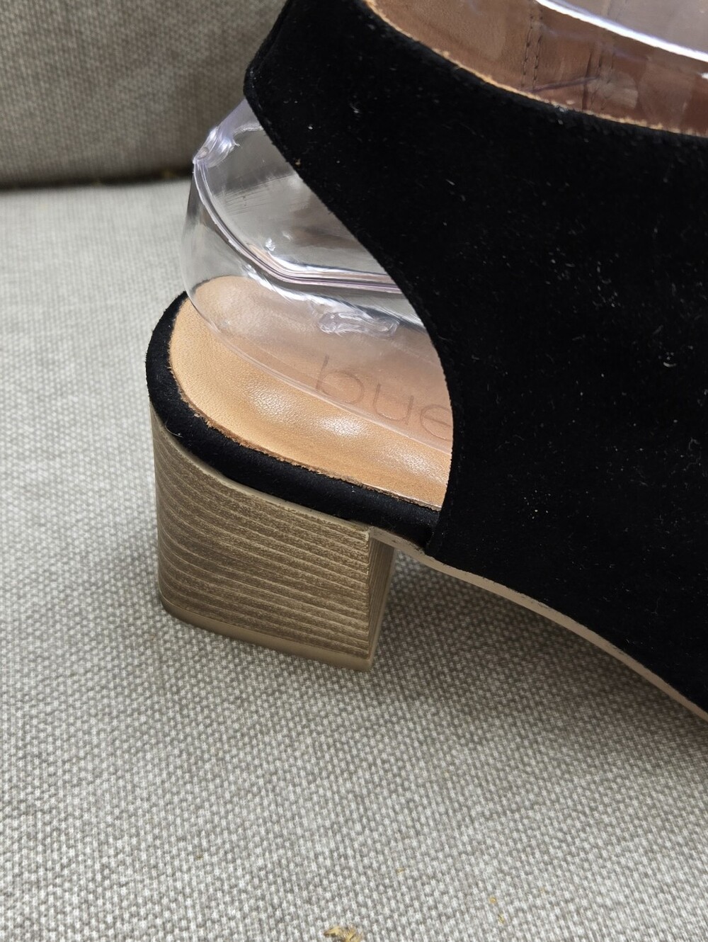 Bueno Ellie Black Suede Open-Toe Block Heel Sandals Bow Accent - Picture 3 of 11